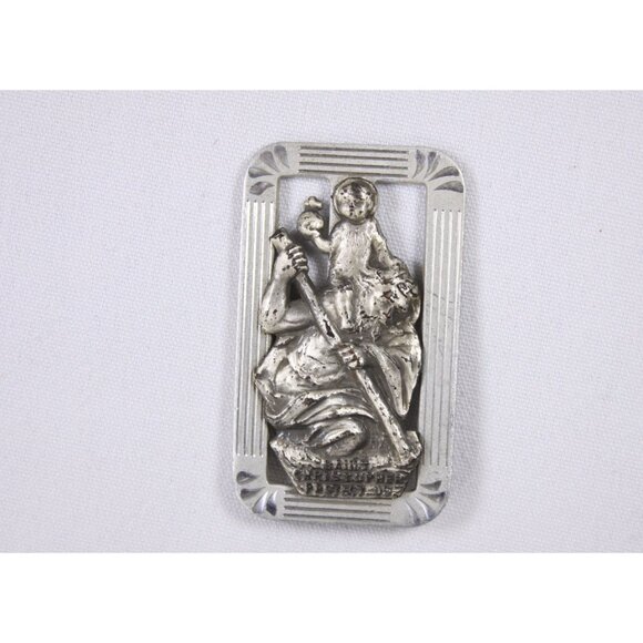 Vintage St Christopher car visor badge, metal traveller protection patron saint - Picture 2 of 8
